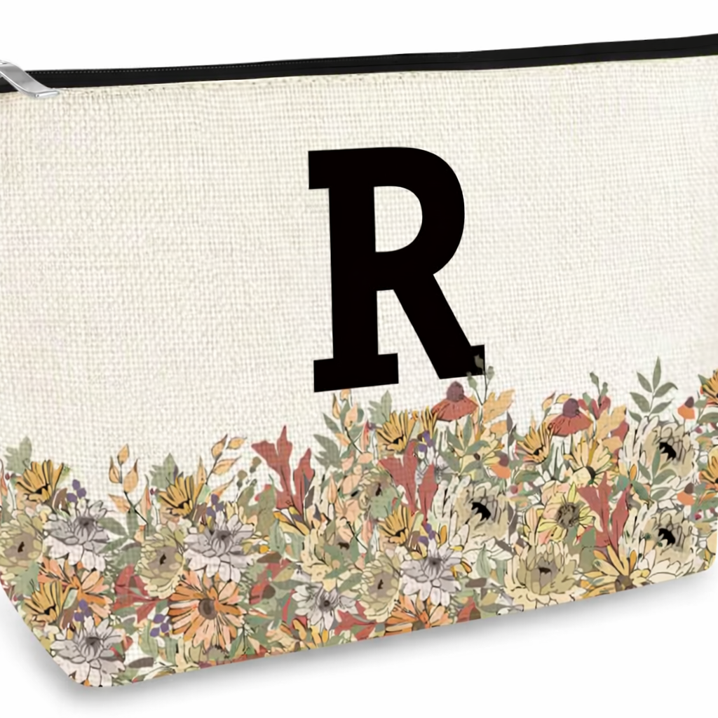 Monogrammed Makeup Bag with Initial for Women Personalised Cosmetic Bag – Letter R
