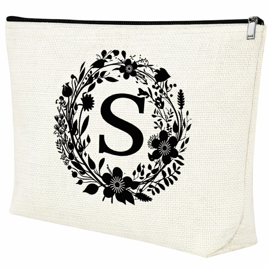 Floral Makeup Bag Monogram Initial Letter Gift A-Z – S