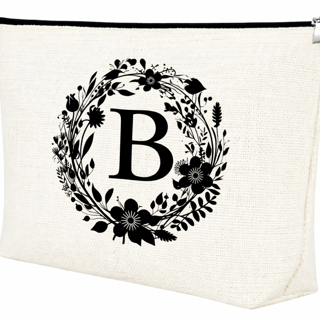 Floral Makeup Bag Monogram Initial Letter Gift A-Z – B