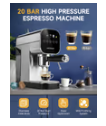 Aigostar Espresso Coffee Machine 20 Bar Milk Frother Touch Panel - Stainless Steel