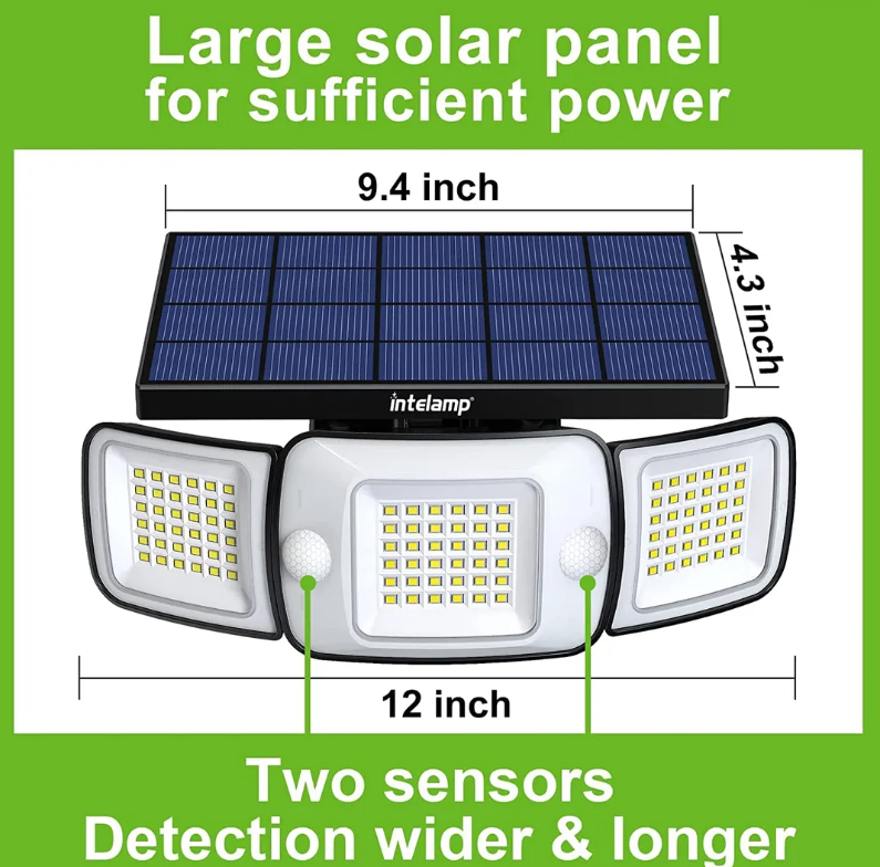 intelamp Outdoor Solar Security Light Motion Sensor 6000mAh 6500K – Waterproof