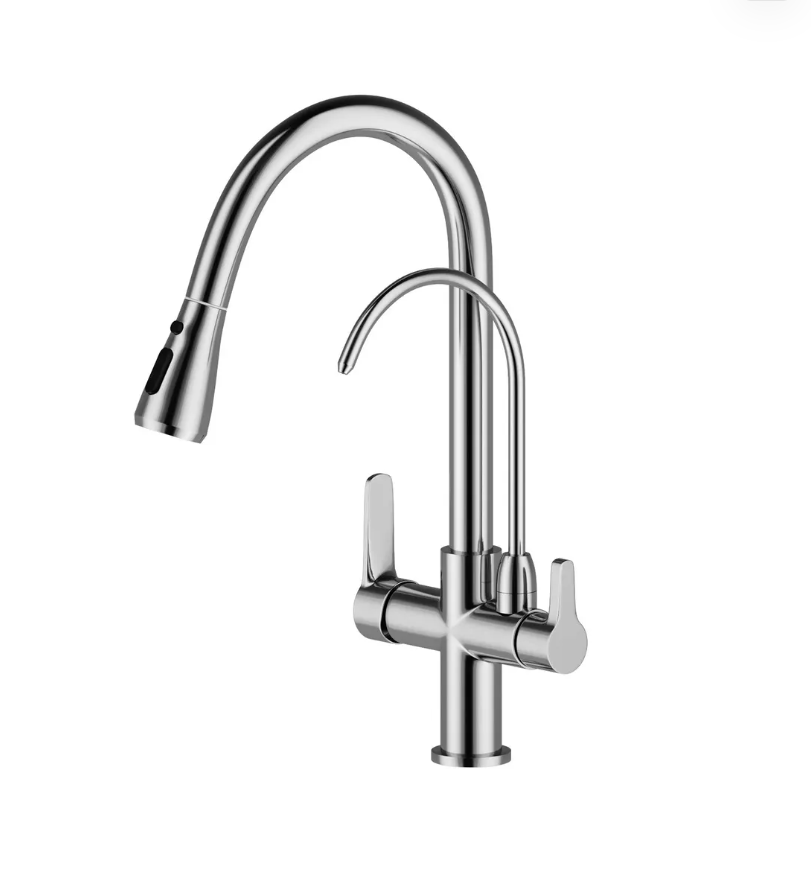 3-Way Kitchen Taps Pure Water Filter Pull Down Mixer – Brass Chrome