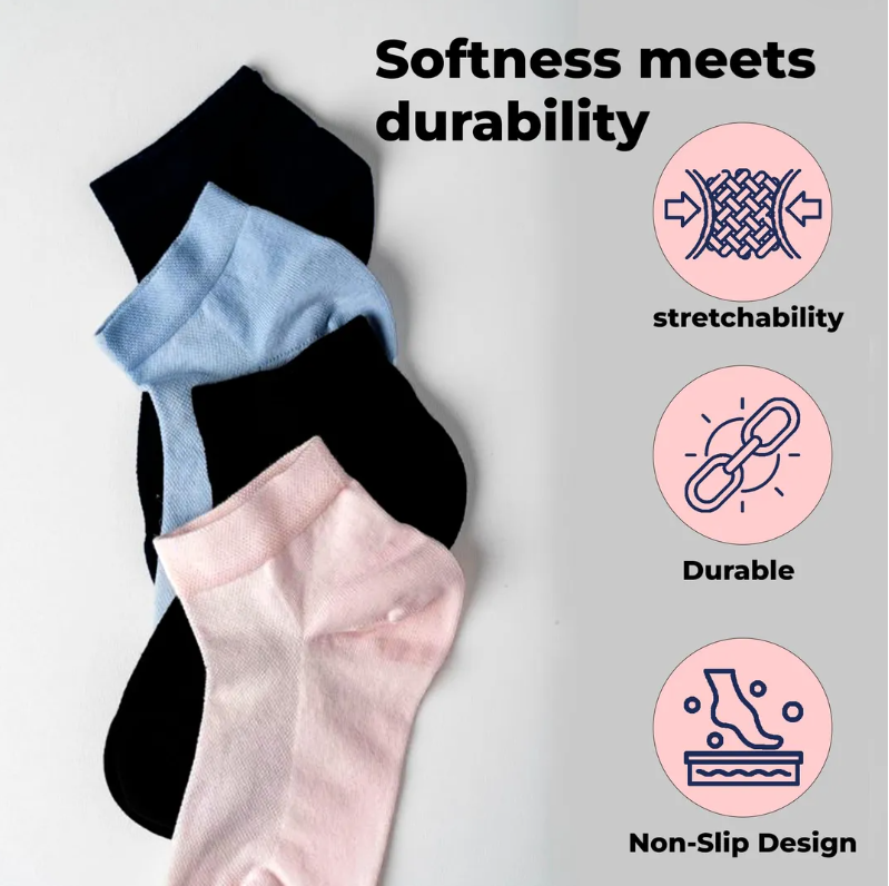 SHALAL 4-Pack Cotton Socks for Women - Black, Navy, Cream, Sky Blue