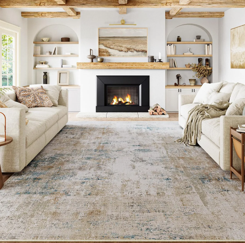 HUGEAR Washable Rugs Living Room Rug 180x270cm Non-Slip Abstract Design – Beige Blue