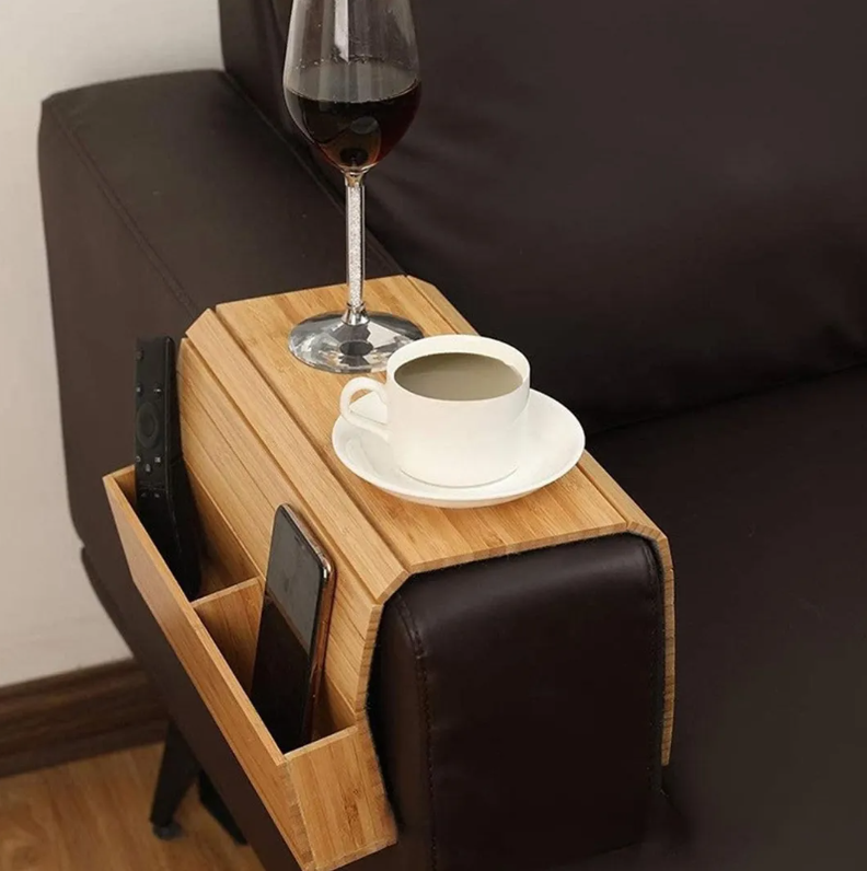 Wooden Sofa Armrest Tray Table for Drinks and Snacks – Wood Colour