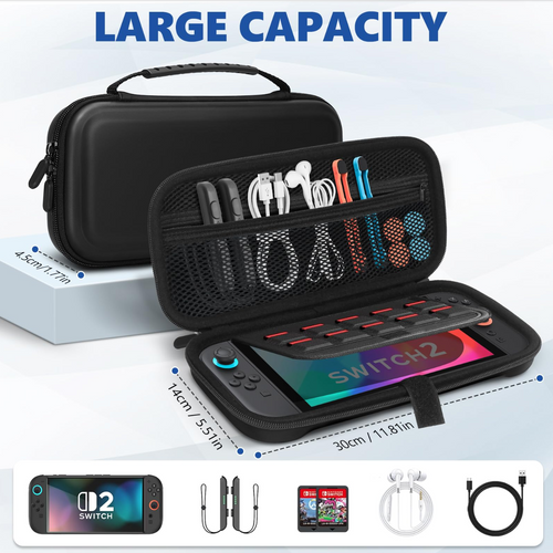 Carrying Case for Switch 2 Console Travel Case with 10 Game Cartridges Slots – Black