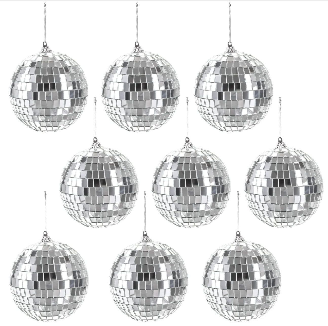 Suwimut 9 Pack Mirror Disco Ball, 4 Inch/10cm Small Reflective Mirror Ball Ornaments Silver Hanging Disco Ball for Party, Birthdays, Weddings, Home Decorations, Stage Props, Game Accessories