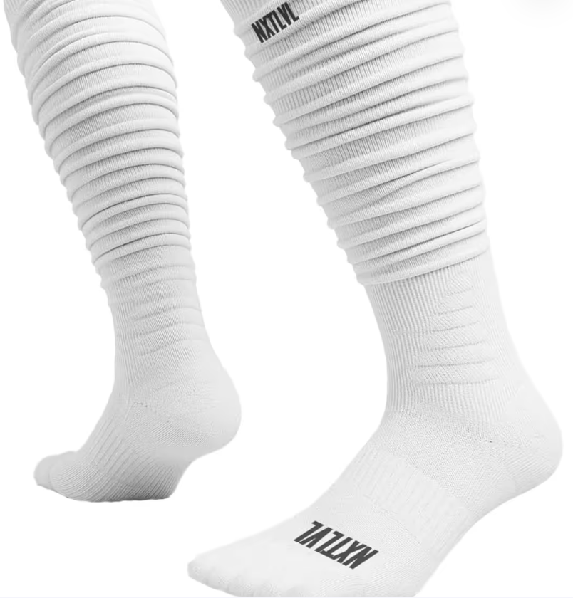 NXTLVL Scrunch Football Baseball Socks Extra Long Padded Sports Socks – White