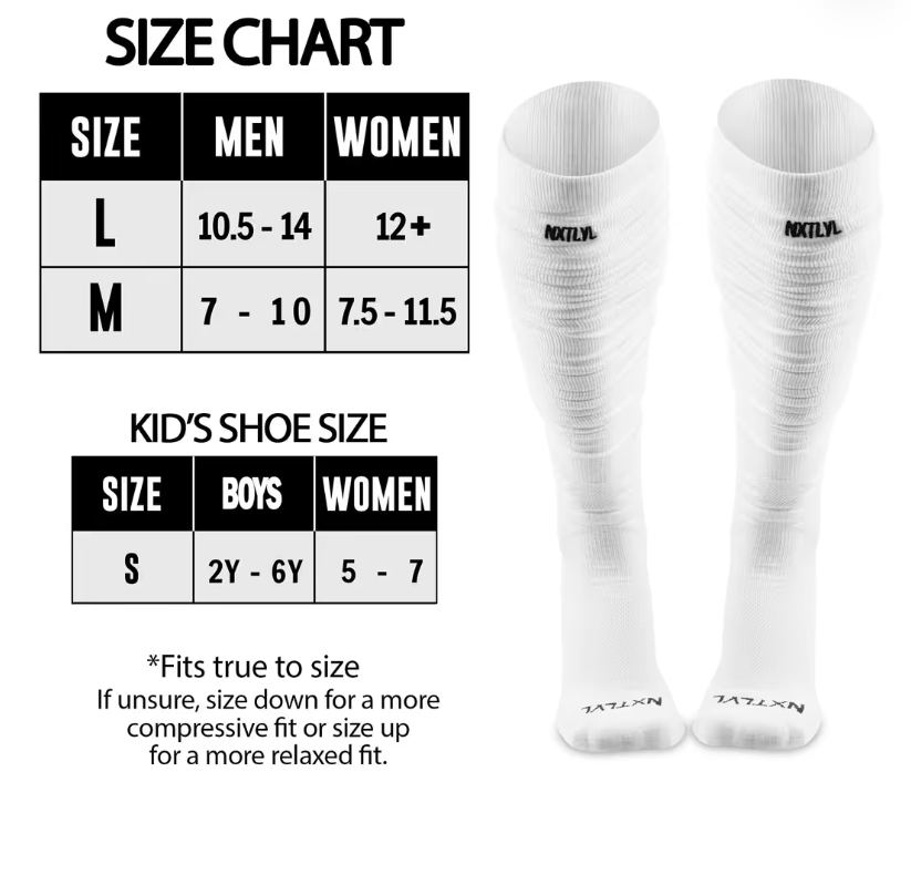 NXTLVL Scrunch Football Baseball Socks Extra Long Padded Sports Socks – White