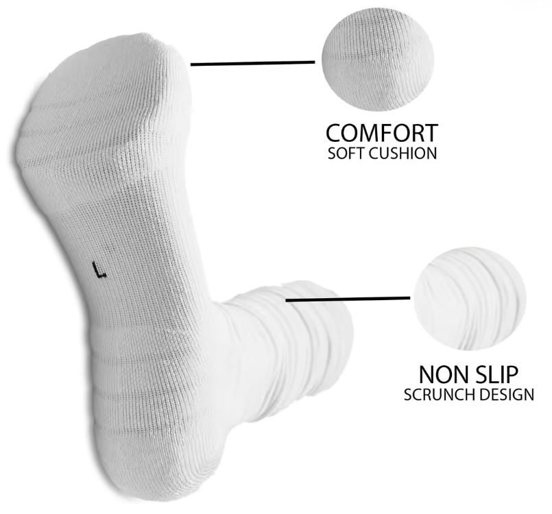 NXTLVL Scrunch Football Baseball Socks Extra Long Padded Sports Socks – White