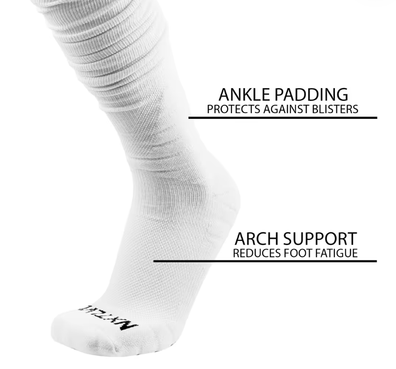 NXTLVL Scrunch Football Baseball Socks Extra Long Padded Sports Socks – White