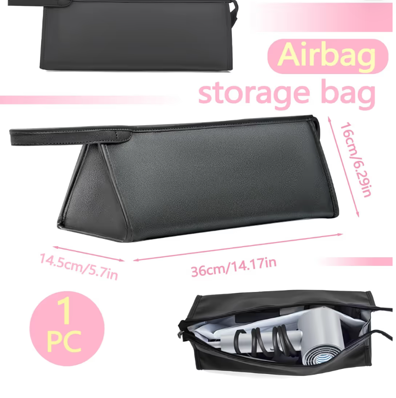 PU Hair Dryer Travel Case Waterproof Leather Bag with Compartment – Black