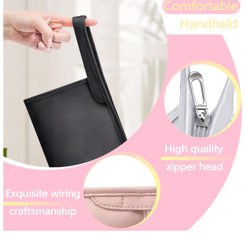PU Hair Dryer Travel Case Waterproof Leather Bag with Compartment – Black