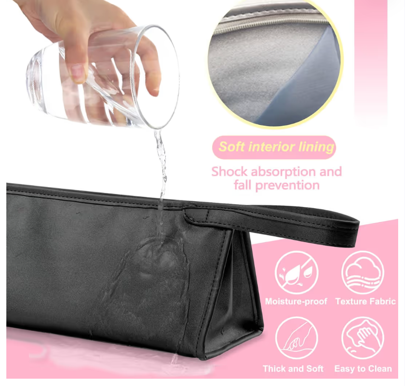 PU Hair Dryer Travel Case Waterproof Leather Bag with Compartment – Black