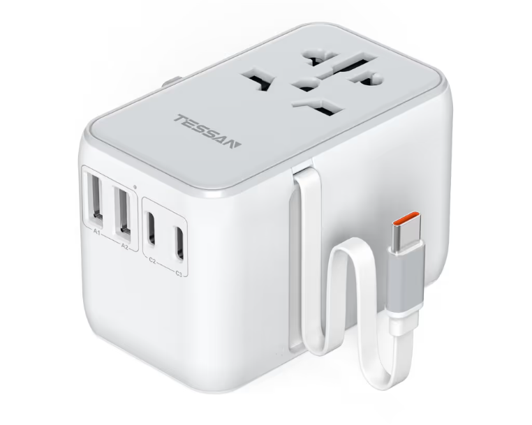 Universal Travel Adapter with 4 USB Ports – Grey White