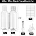 Travel Bottles 16Pcs Refillable Plastic Containers with Funnel – Clear 50ml