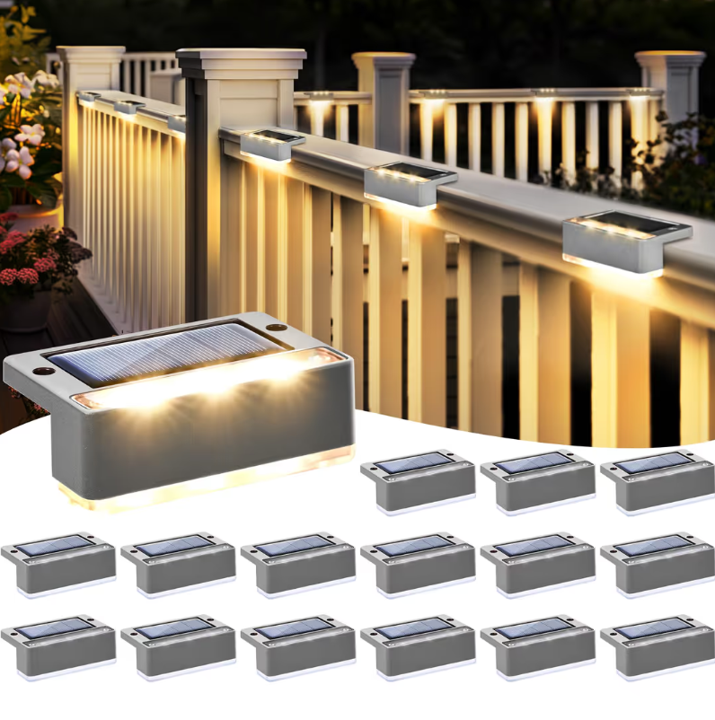 Solar Fence Lights 16 Pack Waterproof Outdoor – Warm White, Grey