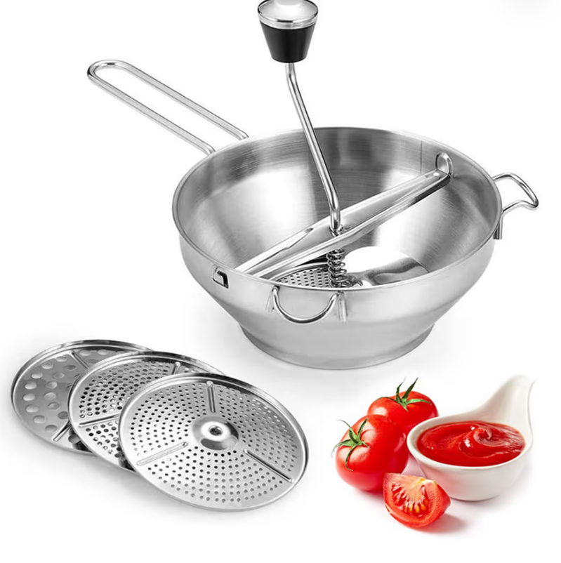 Food Mill Stainless Steel 3 Interchangeable Plates Mashing Straining Grating – Silver