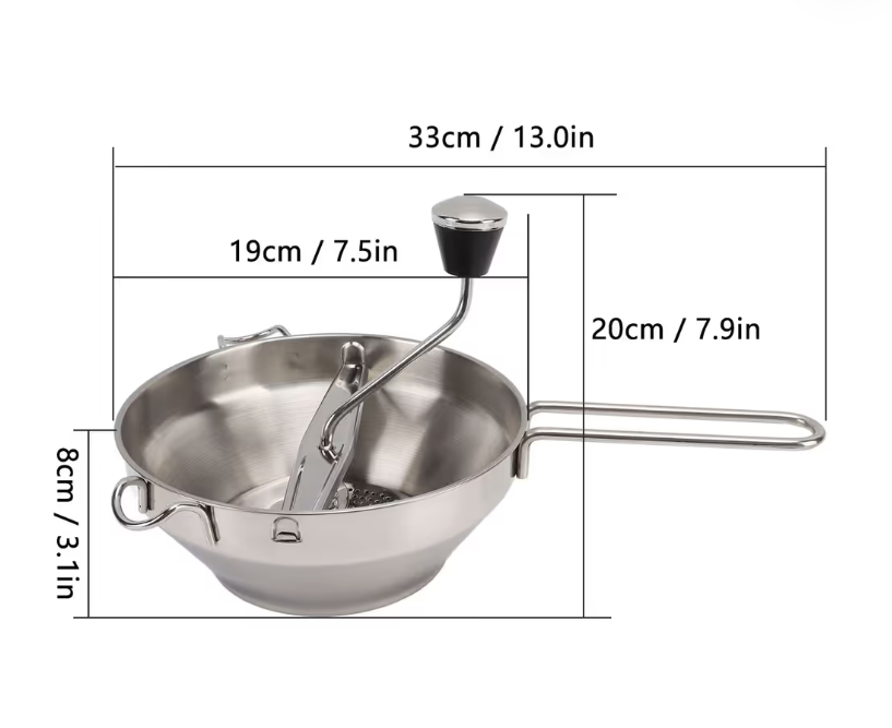 Food Mill Stainless Steel 3 Interchangeable Plates Mashing Straining Grating – Silver