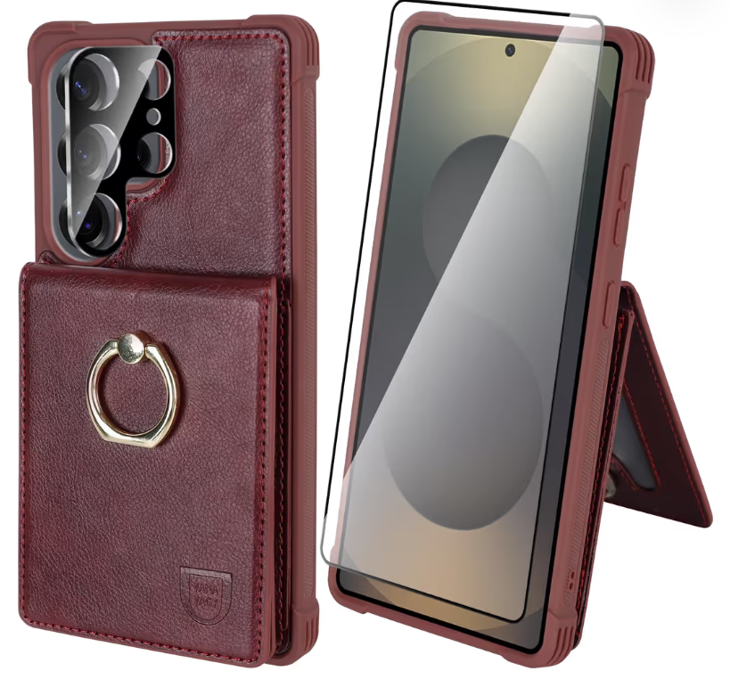 VANAVAGY Galaxy S25 Ultra Wallet Case – Leather Flip Folio, RFID Blocking, Burgundy