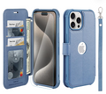 VANAVAGY iPhone 15 Pro Max Wallet Case – Leather Flip Folio, Shockproof, RFID Blocking, Blue