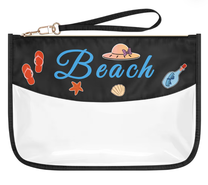 Beach Themed Makeup Bag Zipper Travel Pouch for Beach Lovers – Clear