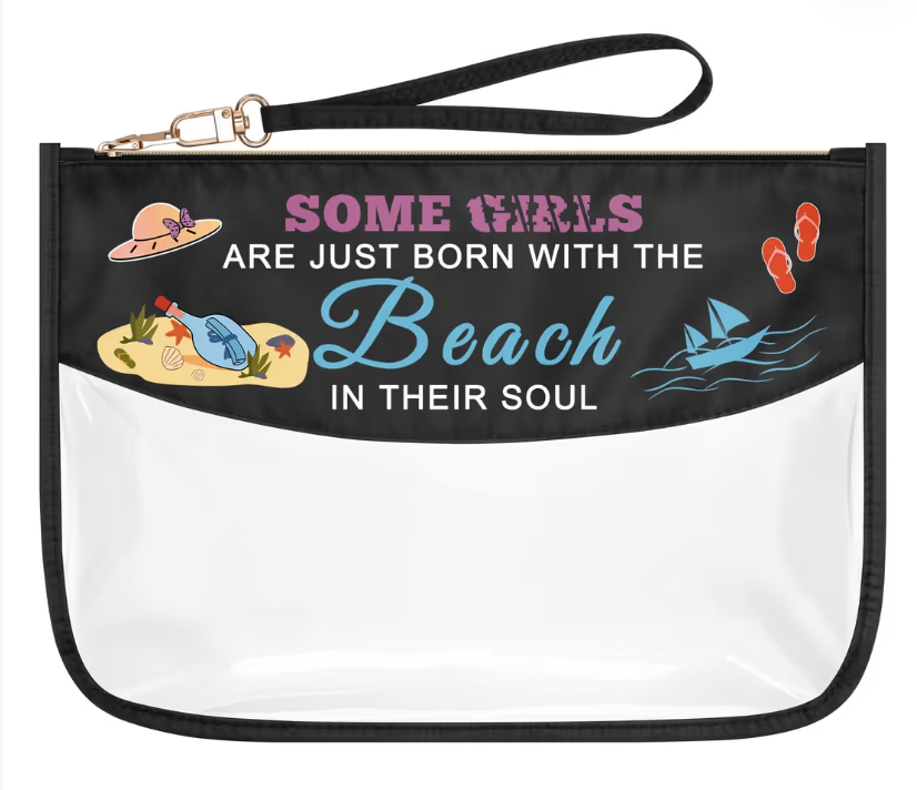 Beach Themed Makeup Bag Zipper Travel Pouch for Beach Lovers – Clear