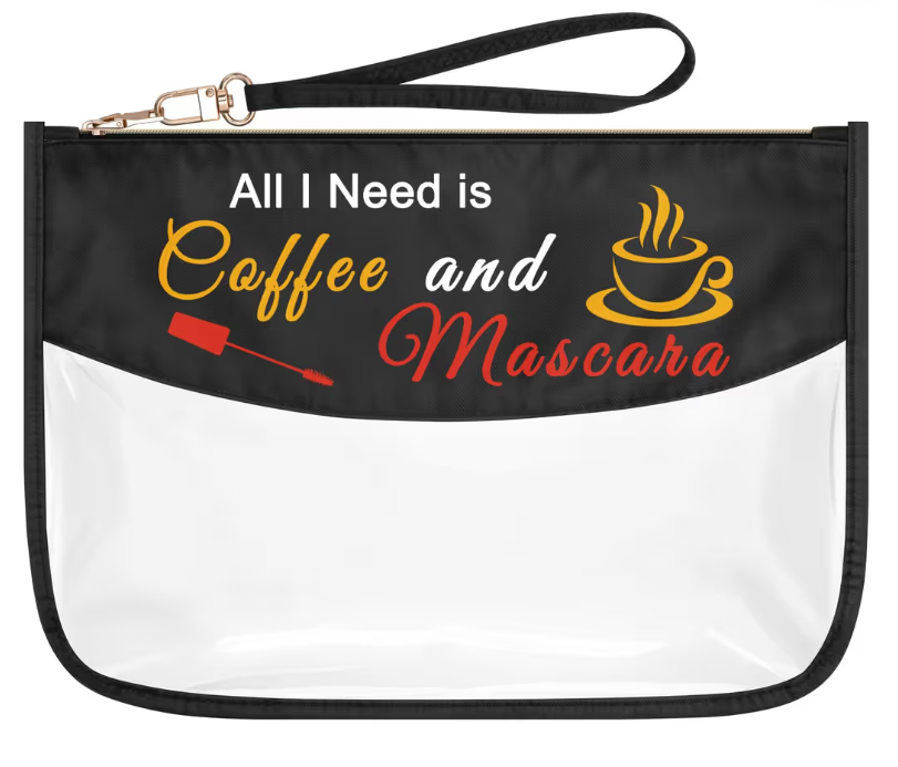 Makeup Bag Clear PVC Coffee Themed Gifts for Women – Zipper Toiletry Pouch