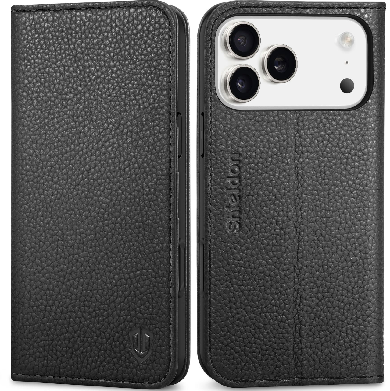 SHIELDON iPhone 17 Pro Max Case Leather RFID Blocker – Black