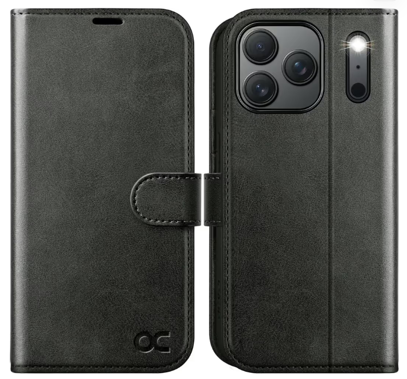 iPhone 17 Pro Case PU Leather Wallet RFID Blocking Magnetic Flip Folio – Black Graphite