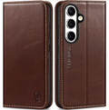 SHIELDON Galaxy S25 5G Leather Wallet Case with RFID Blocking – Retro Coffee