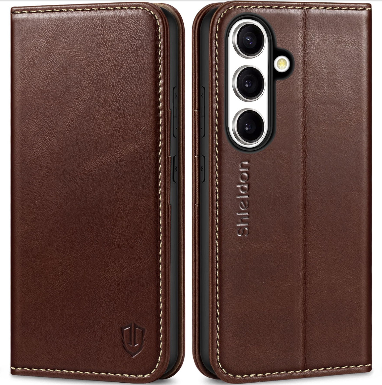SHIELDON Galaxy S25 5G Leather Wallet Case with RFID Blocking – Retro Coffee