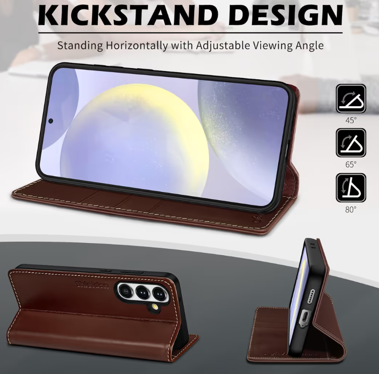 SHIELDON Galaxy S25 5G Leather Wallet Case with RFID Blocking – Retro Coffee