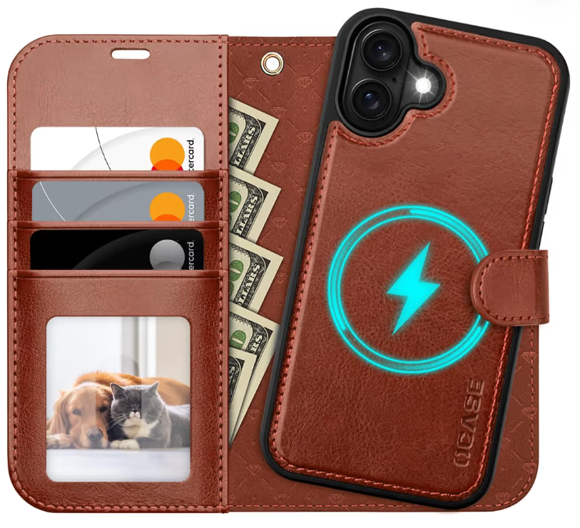 iPhone 17 Case Detachable 2 in 1 PU Leather Wallet RFID Blocking – Dark Brown