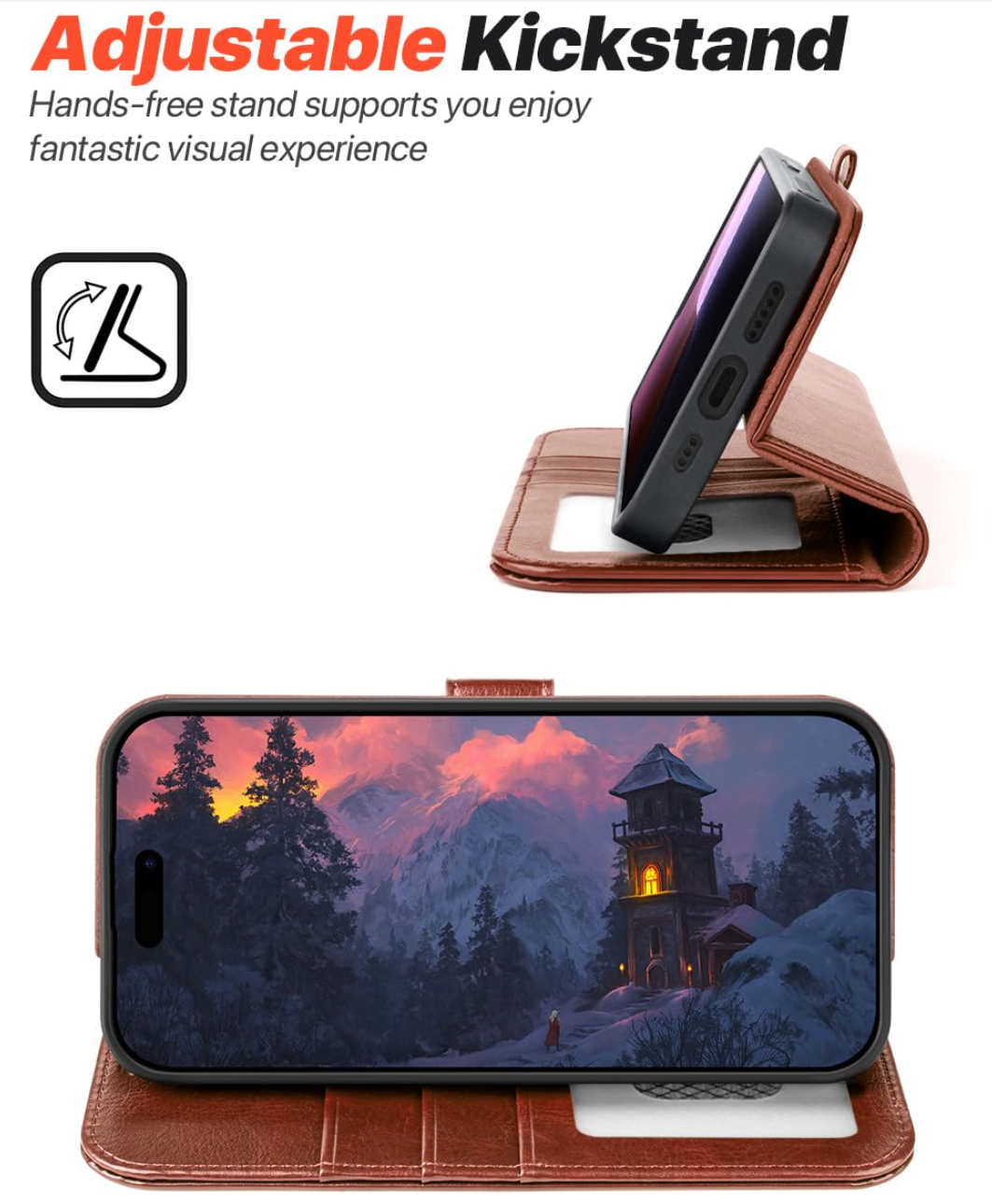 iPhone 17 Case Detachable 2 in 1 PU Leather Wallet RFID Blocking – Dark Brown
