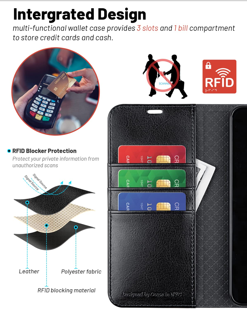 Samsung Galaxy S23 Case Premium PU Leather RFID Stand Function – Black