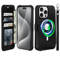 iPhone 15 Pro Max Wallet Case Leather Flip Folio with RFID Blocking – Black