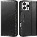 SHIELDON iPhone 16 Pro Max Leather Wallet Case RFID Blocking – Retro Black