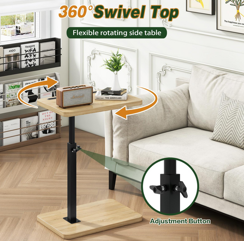 C-Shaped Rotatable Height-Adjustable Sofa Side Table – Natural