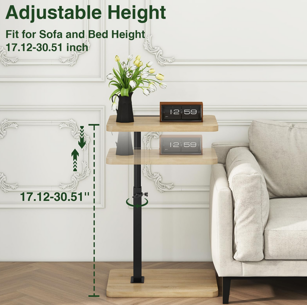 C-Shaped Rotatable Height-Adjustable Sofa Side Table – Natural