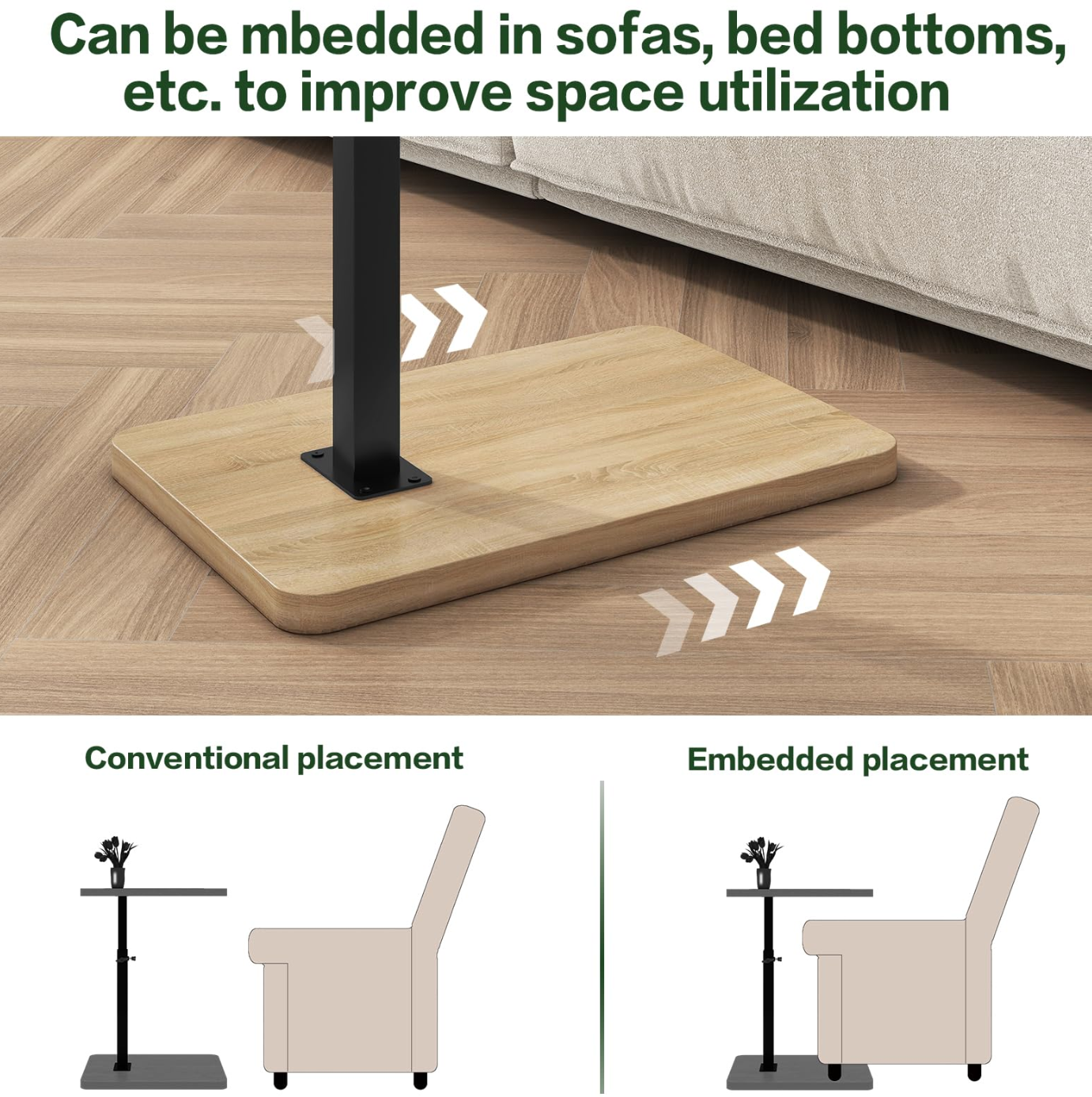 C-Shaped Rotatable Height-Adjustable Sofa Side Table – Natural