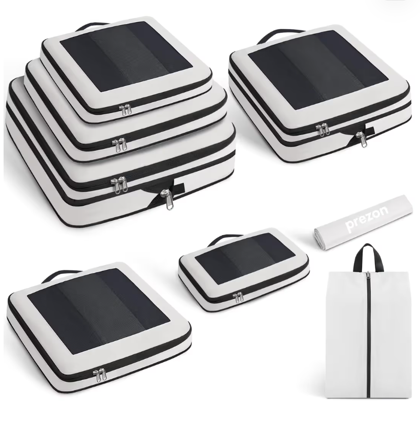 Compression Packing Cubes Set of 8 Luggage Organiser Bags – Travel Essentials