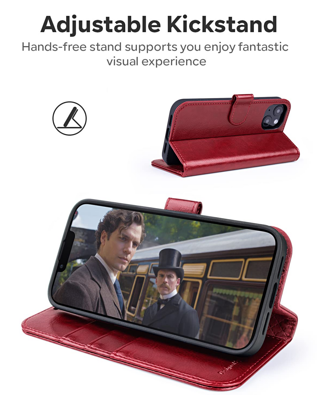 OCASE iPhone 14 Case Premium PU Leather RFID Magnetic Closure – Red