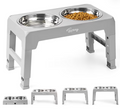 Height-Adjustable Raised Dog Bowl with 2 Stainless Steel Bowls – Grey