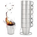 Stackable Stainless Steel Coffee Cups Double-Layer Insulated Mugs with Stand – Set of 6