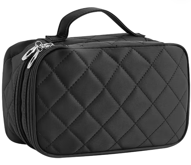 Cosmetic Bag Makeup Organizer Double Layer Travel Toiletry Bag with Mirror – Black