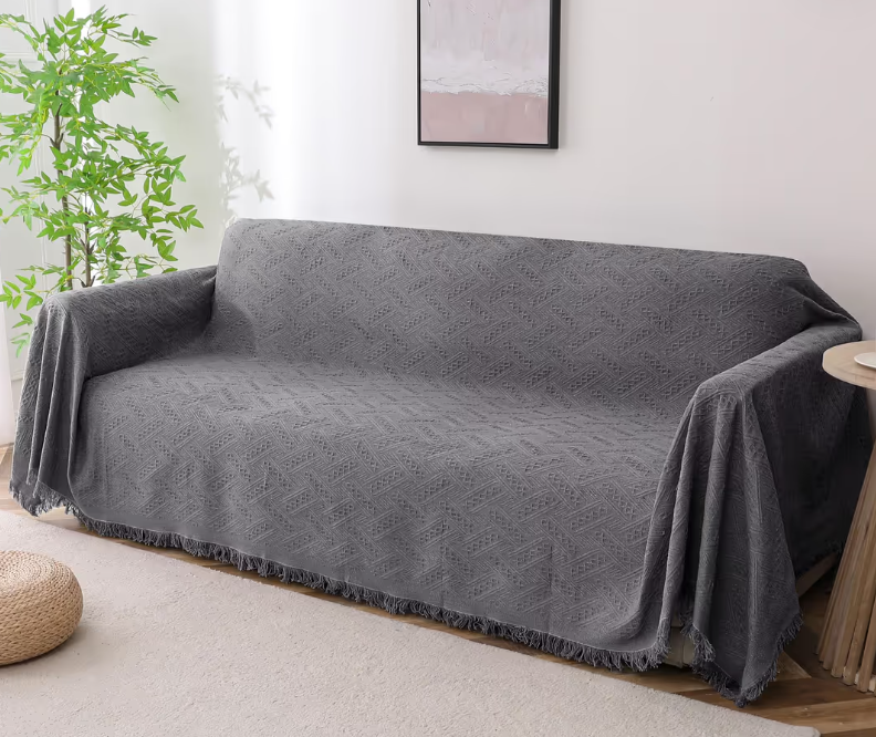 Washable 3 Seater Sofa Cover Cotton Throw Blanket Furniture Protector – Sand 180x300cm