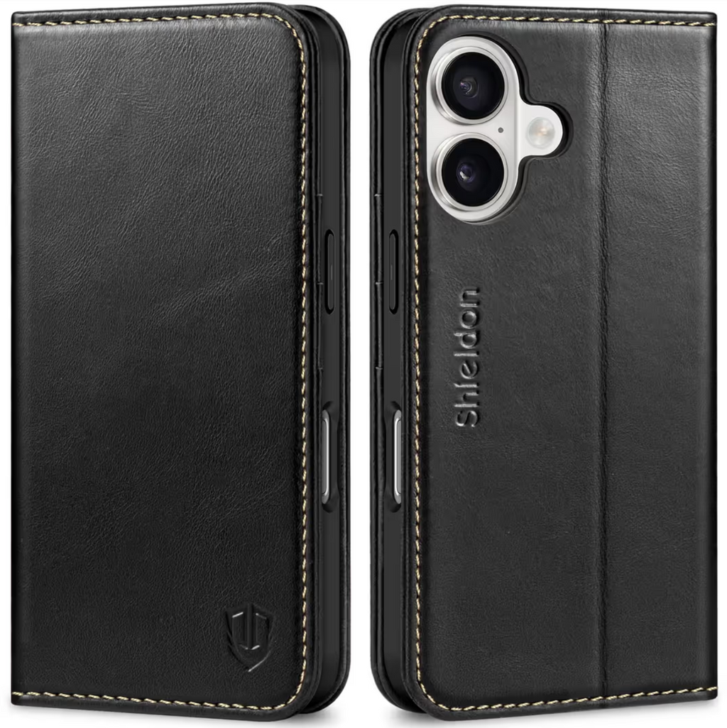 SHIELDON Leather Wallet Case for iPhone 17 6.3-inch RFID Blocking – Retro Black