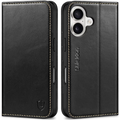 SHIELDON Leather Wallet Case for iPhone 17 6.3-inch RFID Blocking – Retro Black