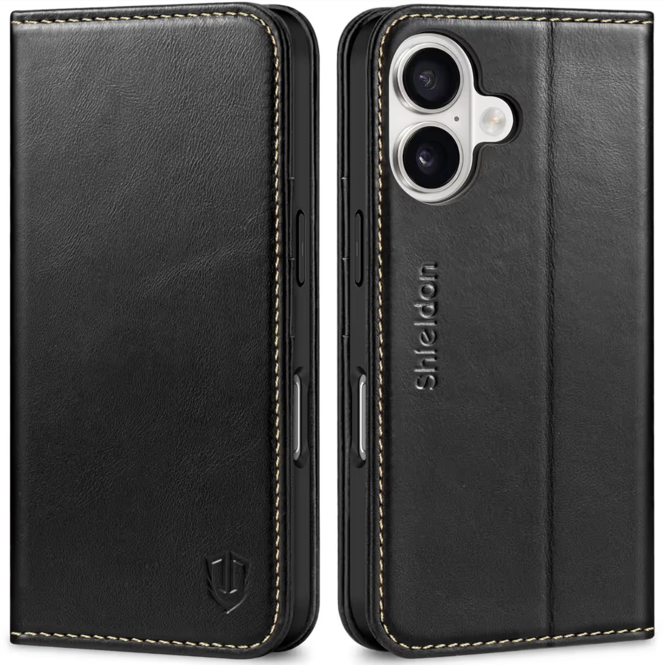 SHIELDON Leather Wallet Case for iPhone 17 6.3-inch RFID Blocking – Retro Black